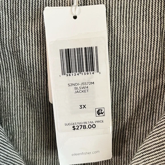 Eileen Fisher Jacket Black & White Stripe Ticking Stripe Jacket Sz 3X NWT Button - Picture 13 of 13